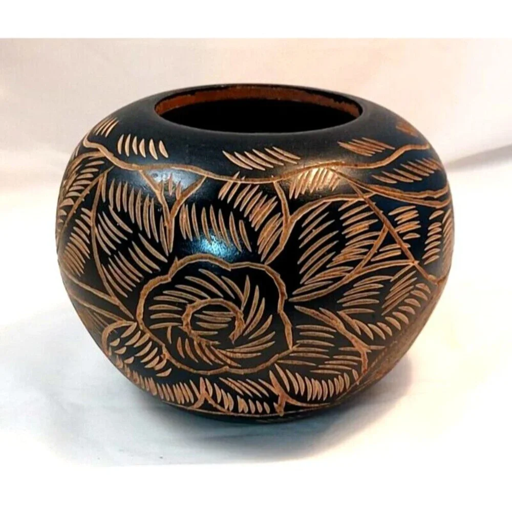 Vintage Hand Carved & Painted Mexican Wood Bowl Folk Art 7”x5.5” - Picture 1 of 7